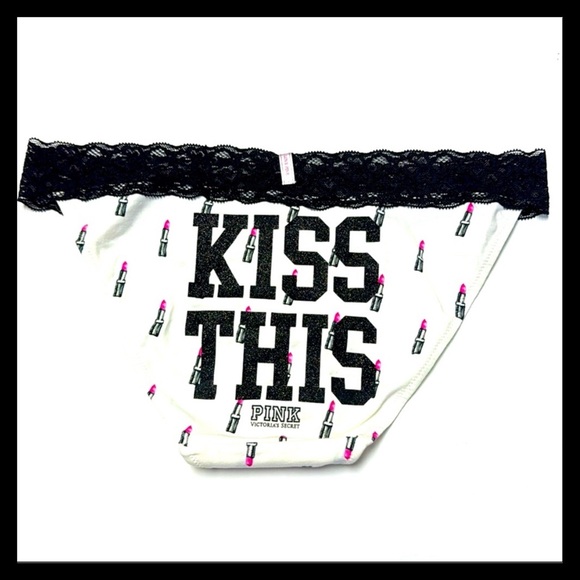💕ⓅⒾⓃⓀ ⓋⓈ “KISS THIS” Extra Low Rise Lace Trim Bikini Panties NWT💕 - Picture 1 of 5